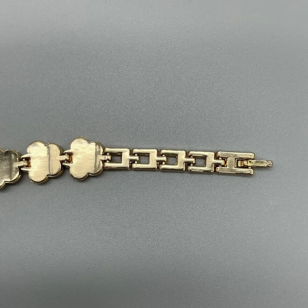Techno Pave Womens Watch 27mm Champagne Dial Gold Floral Bracelet 10068 8.25